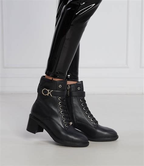 leather ankle boots rubber sole comb calvin klein black gomezplen