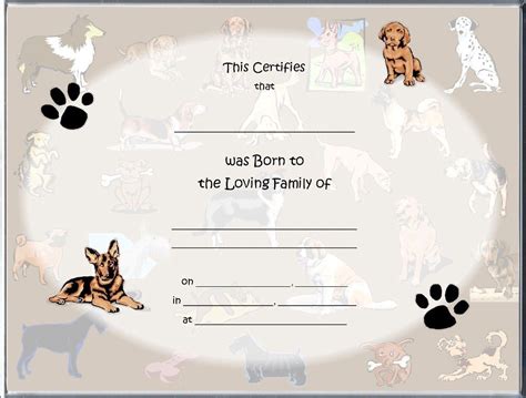 pet birth certificate style birth certificates    dogs