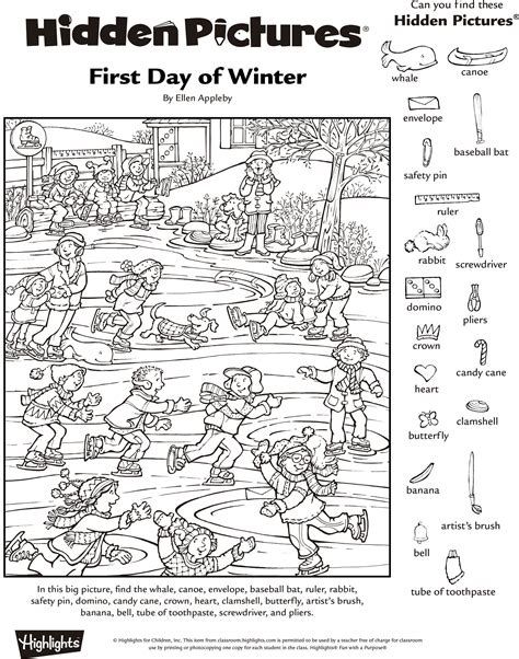 hidden picture worksheet  highlights hidden pictures winter