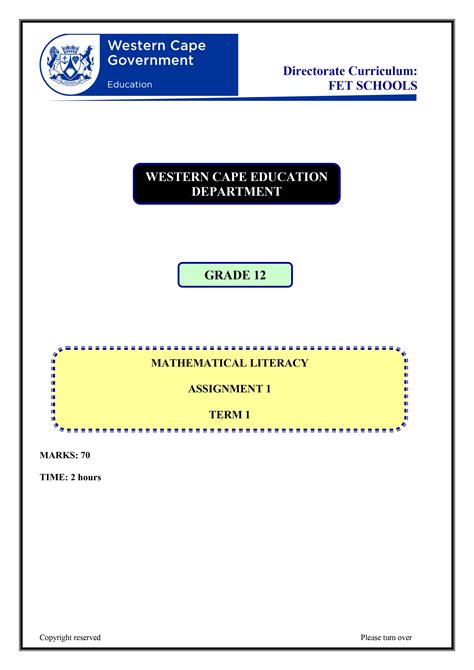 grade  mathematical literacy assignment   wced eportal