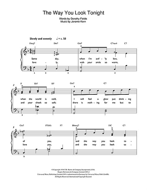 The Way You Look Tonight Sheet Music By Frank Sinatra Beginner Piano