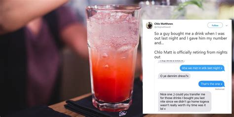 man texts woman to ask for refund on drink because they