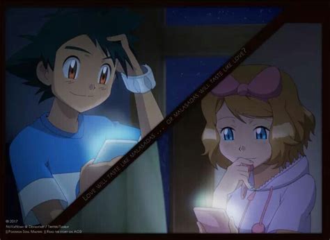 ash and serena are texting so cute pokemon ash and serena