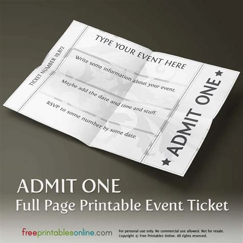 printable full page ticket template  printables