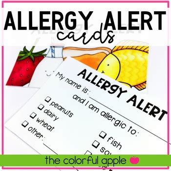 allergy alert cards   colorful apple tpt