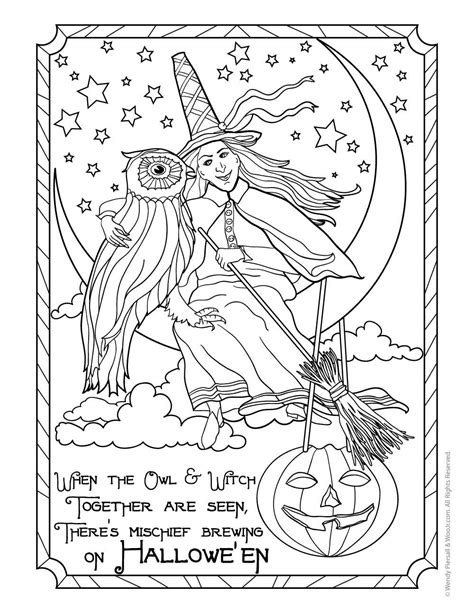 witch  owl vintage halloween postcard coloring page woo jr kids