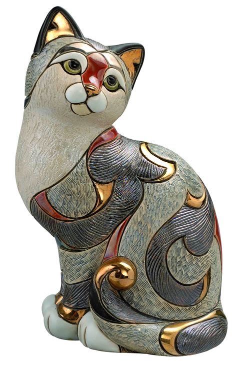 de rosa collection hand  ceramic cat figurine gatto calico gatti dipinti