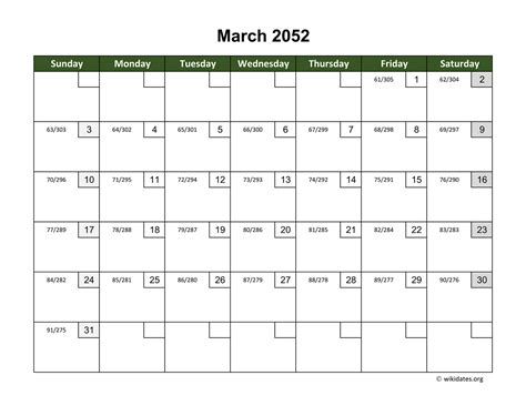 march  calendar  day numbers wikidatesorg