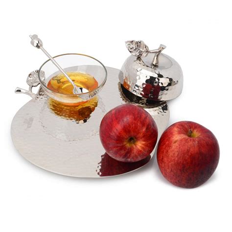 stainless steel apple honey dish  tray high holiday jewish gift set
