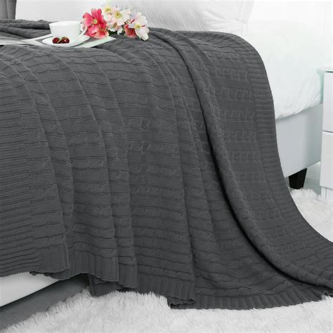 super soft warm  cotton cable knit throw blanket  sofa couch bedding home dark grey