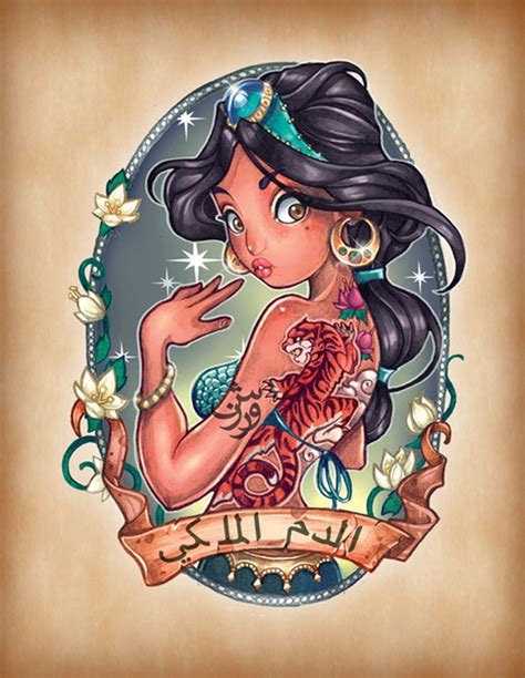 disney princesses illustrated as sexy pin up girls with tattoos