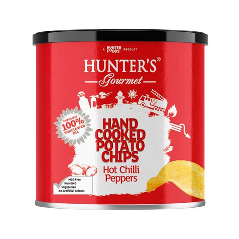 hunters gourmet hand cooked potato chips hot chilli peppers gm