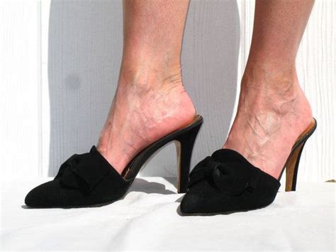 Vintage 50s Bedroom Slippers Black Mules Suede Shoes