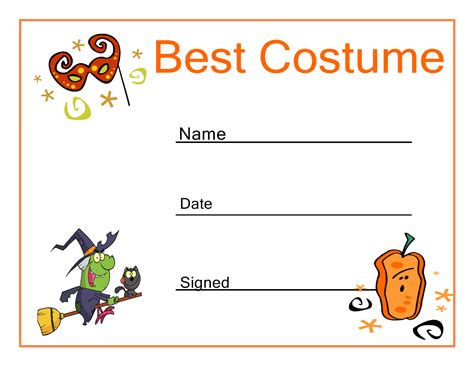 Halloween Best Costume Certificate Easy Halloween Costumes