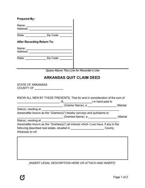 arkansas quit claim deed form  word rtf