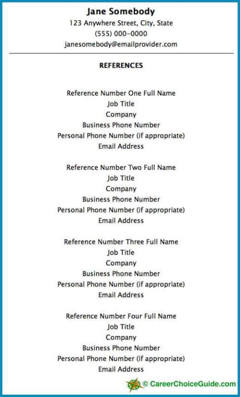 resume reference page setup tips template