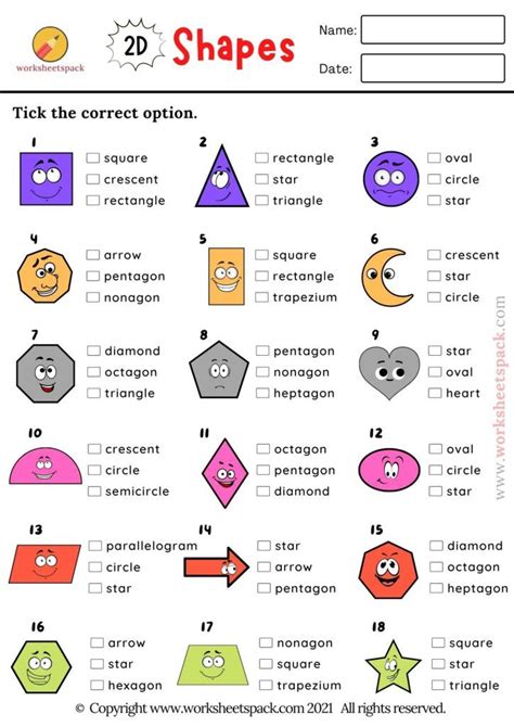 shapes quiz shape vocabulary picture test printable