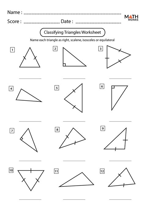 identifying types  triangles worksheets