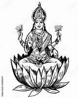 Lakshmi Sketch Goddess Vector Diwali Stock Drawn Hand Paintingvalley sketch template