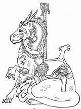 Carousel Coloring Pages Adult Horse Dragon Animals Animal Book Printable Colouring Horses Color Sheets Coloriage Adults Books Dessin Tattoo Kids sketch template