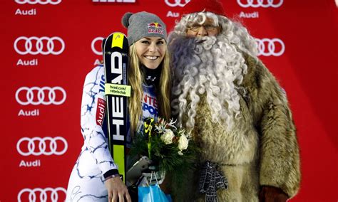 Lindsey Vonn Wins World Cup Race Celebrates With A Furry Santa Claus