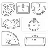 Basin Wash Top Illustration Vector Clipart Sinks Contour Types Different Collection Set sketch template