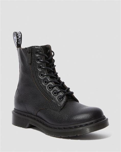 femme dr martens  pascal  zip leather ankle boots black milled nappa boots bottes