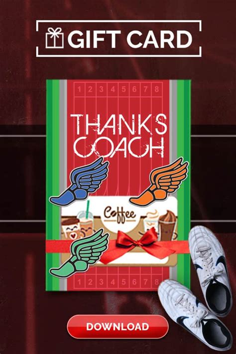 track field coach gift   card  printable