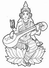Coloring Pages Hindu Saraswati Gods Goddess India God Sheets Inde Color Durga Adult Drawing Mata Stress Goddesses Anti Simple Therapy sketch template