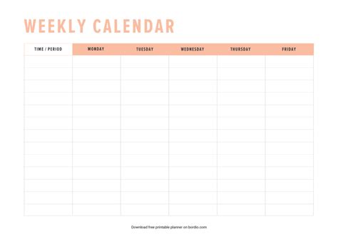 printable weekly calendar templates