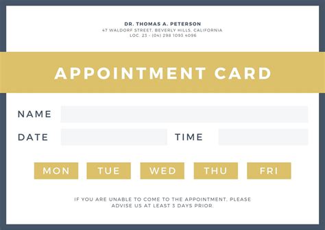 medical appointment card template