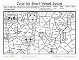 Worksheets Grade Vowel Short Color Sound Phonics First Coloring 1st Worksheet Activities Kindergarten Vowels Sounds Kids Long Number Reading Education sketch template