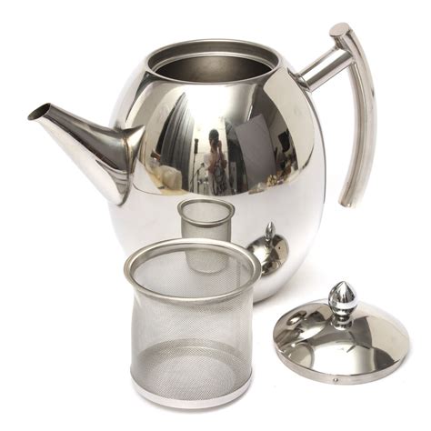 ml stainless steel teapot tea pot coffee  tea leaf filter infuser silver street