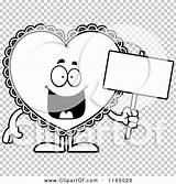 Doily Mascot Holding Valentine Heart Sign Outlined Coloring Clipart Vector Cartoon Cory Thoman sketch template