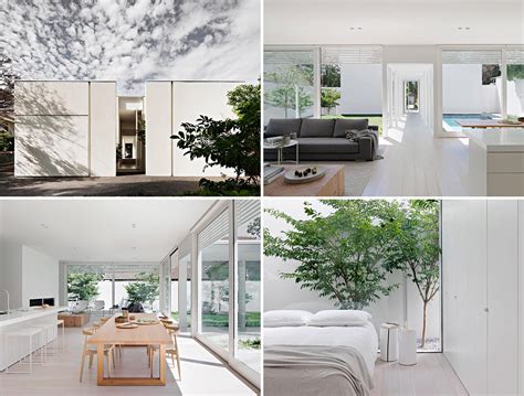 minimalist white exterior   modern house opens   matching