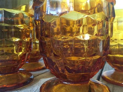 Vintage Set Of 5 Indiana Whitehall Amber Drinking Glasses Etsy