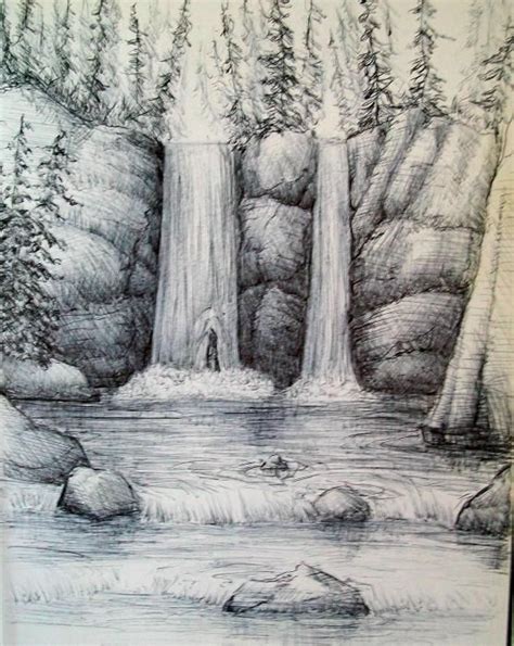 waterfall  georges st pierre landscape drawings landscape pencil