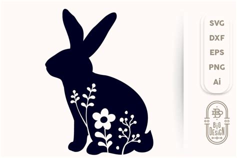 easter bunny svg file floral rabbit silhouette  spring