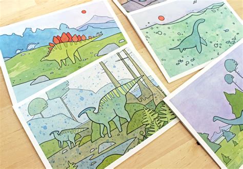 dinosaur card set  illustrated cards fun dinosaur cards etsy australia