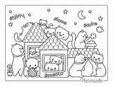 Coloring Cat Pages Easy Cats Cute House Cartoon Adults Kids Playing sketch template