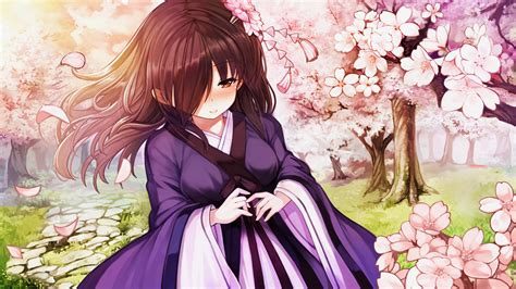 Blush Brown Eyes Brown Hair Cherry Blossoms Flowers Game