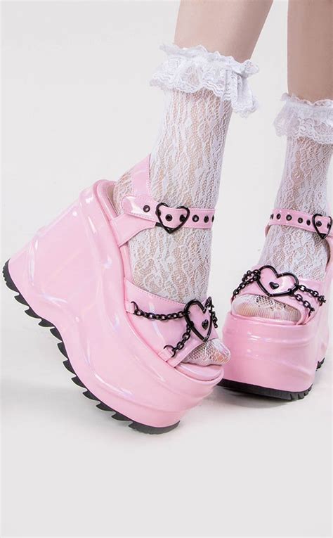demonia wave  pink platform sandals pastel goth shoes australia