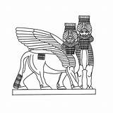 Lamassu Mesopotamia Demon Babylonian Protective Wings sketch template