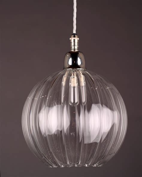 Hereford Ribbed Glass Globe Bathroom Pendant Light Fritz