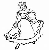Mexican Coloring Pages Dress Dancing Woman Color sketch template