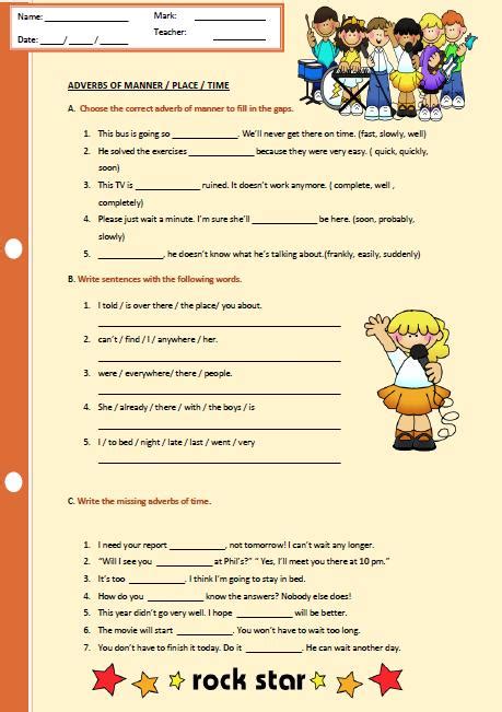 adverbs  manner place  time worksheet