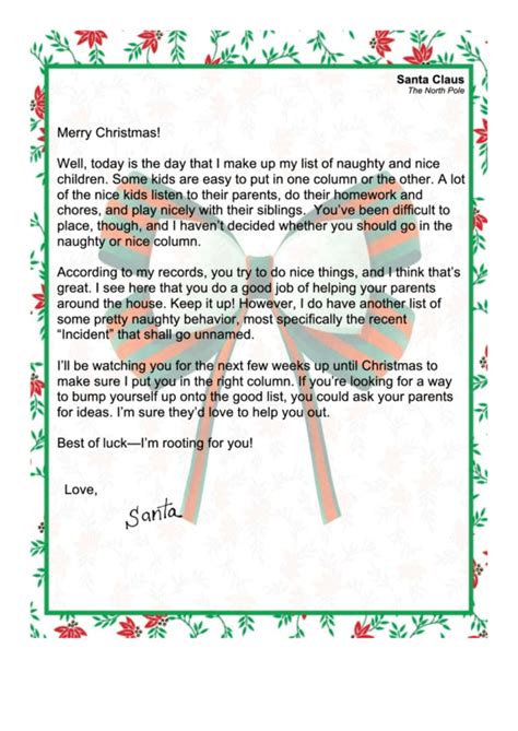 naughty  nice santa letter template printable