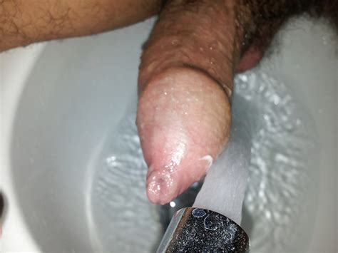 Masturbation During Bidet Hairy Uncut Cock With Foreskin