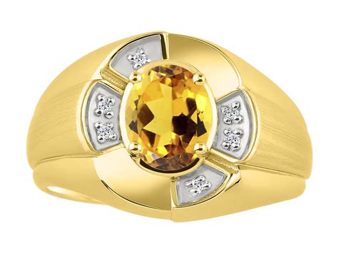 Rylos Mens Rings 14k Yellow Gold Ring 8x6mm Oval Shape Gemstone