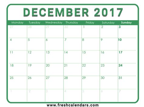 15 best december 2017 calendar printable templates
